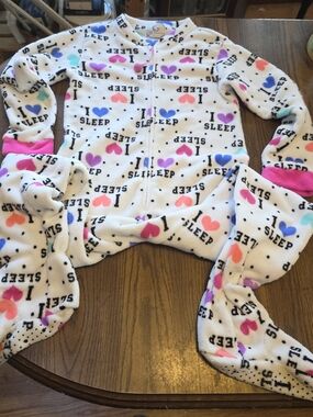 Pj Couture White Fleece Pajama Onesie with Multicolor Hearts